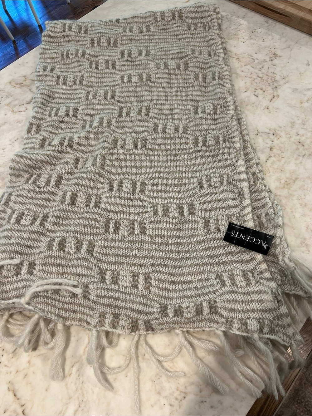 New with Tags Ethan Allen Taupe and Ivory Mohair Knit Throw Blanket, $89